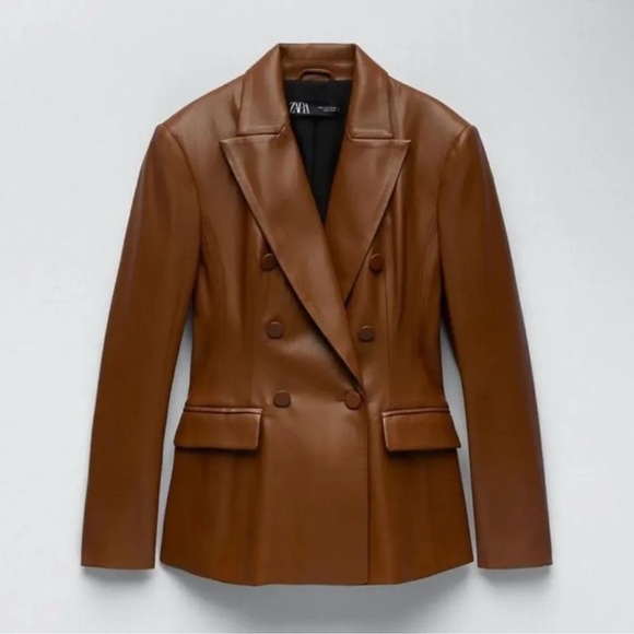 Zara Brown Double-breasted Faux Blazer Brandy Jacket Blazer, NWT - Picture 4 of 12